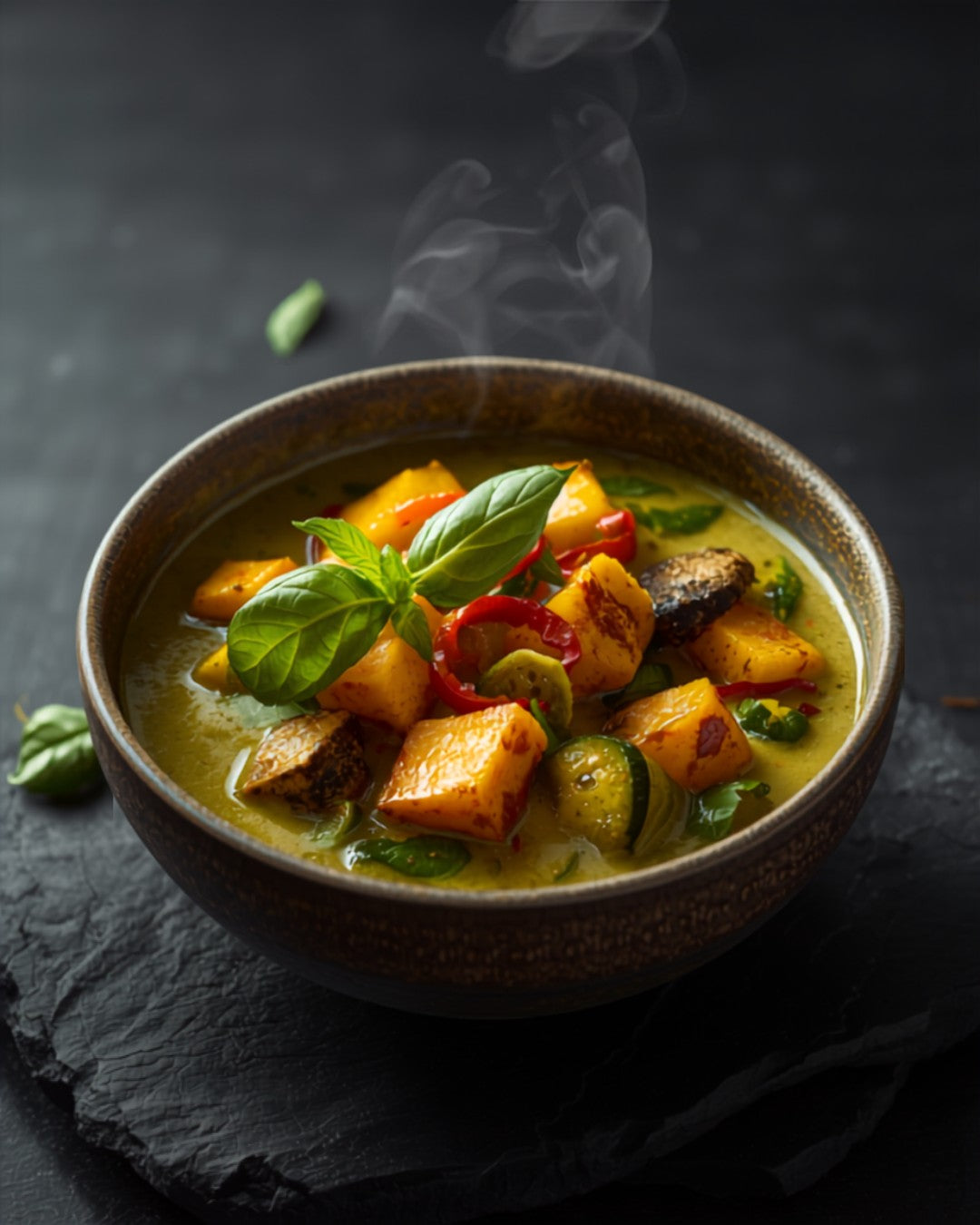 Thai Green Vegetable Curry in a stoneware bowl