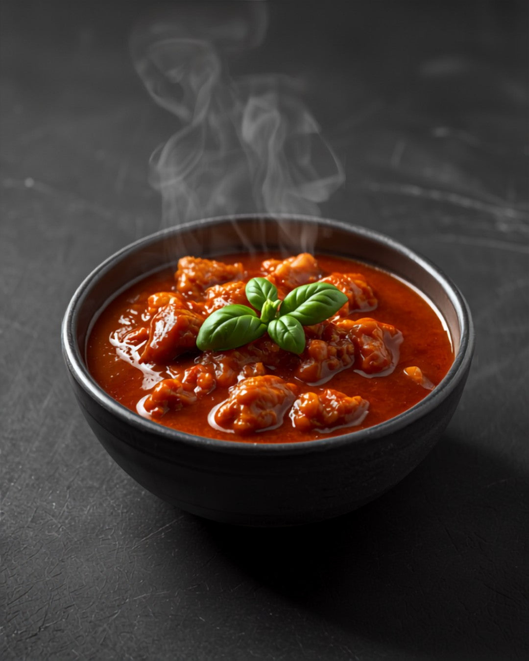 Amatriciana sauce in a stoneware bowl