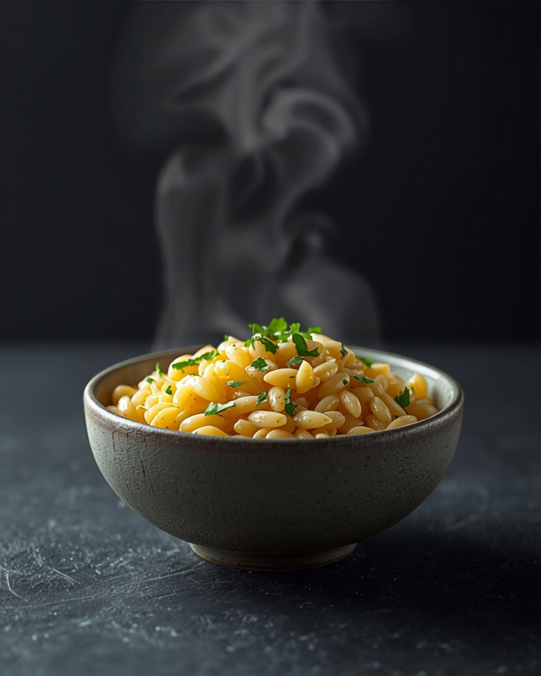 Orzo pasta with olive oil and parsley