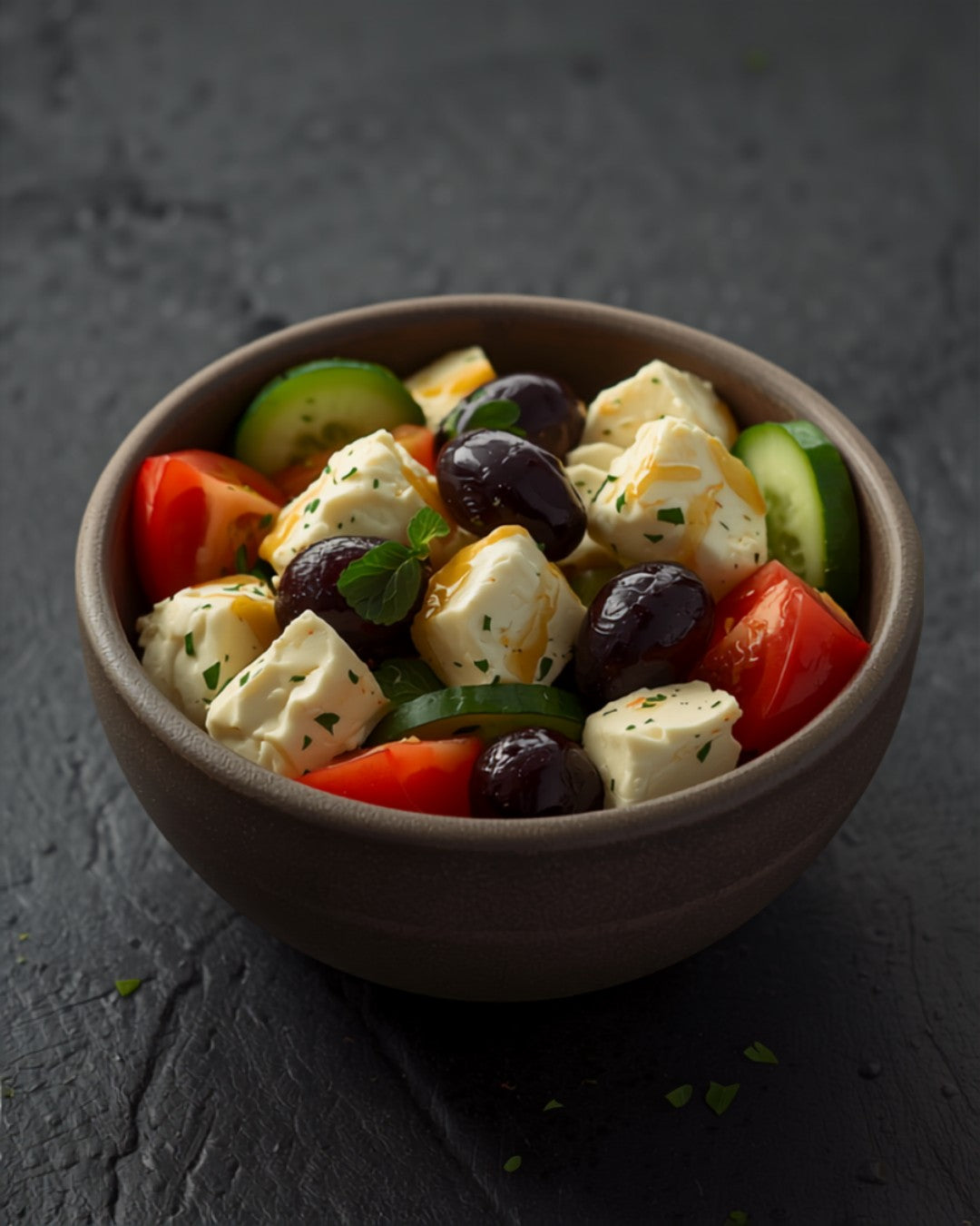 Tomato, feta, cucumber and kalamata olive salad