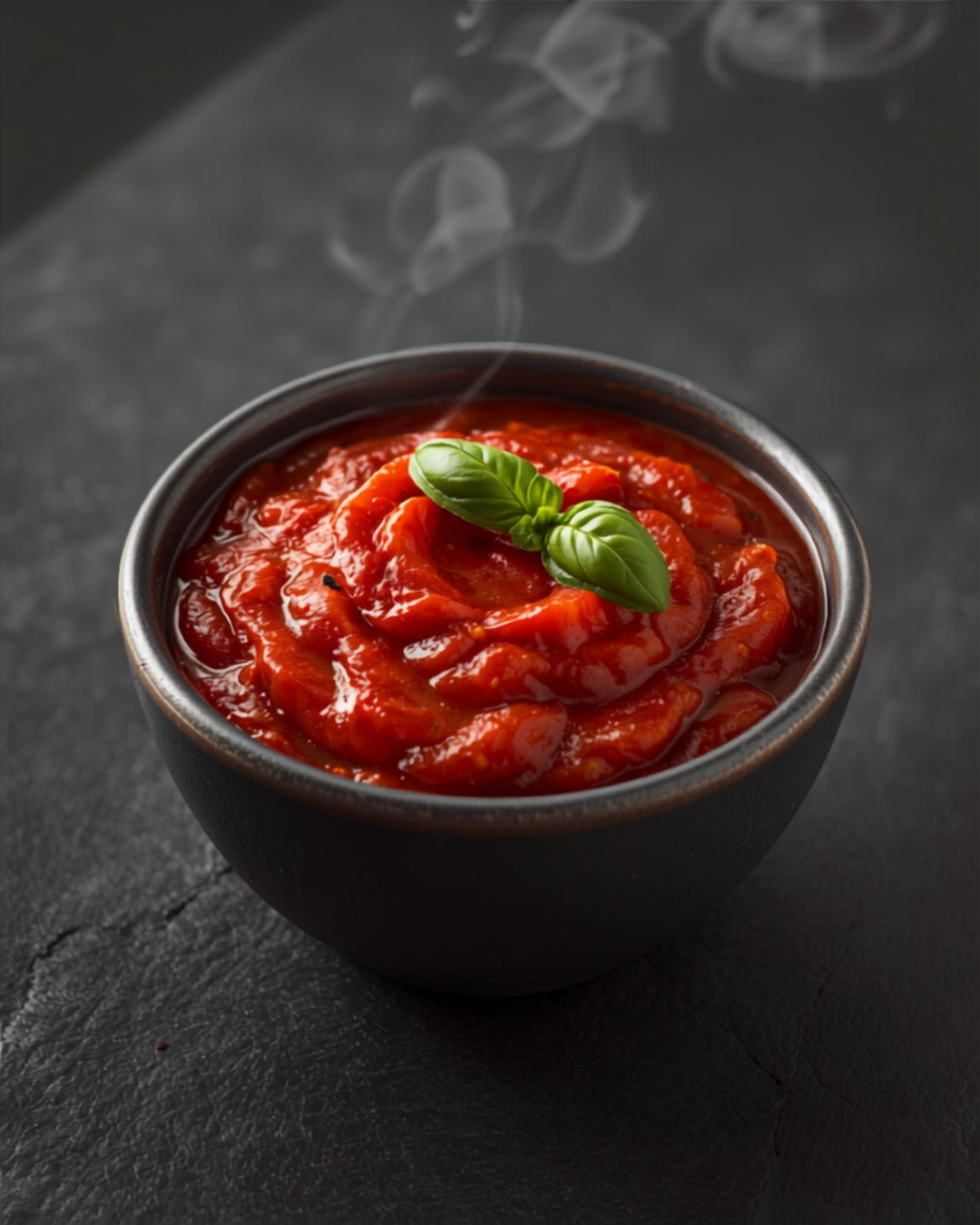 Rich tomato pasta sauce in a stoneware bowl