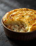 Creamy fish pie with golden mashed potato topping