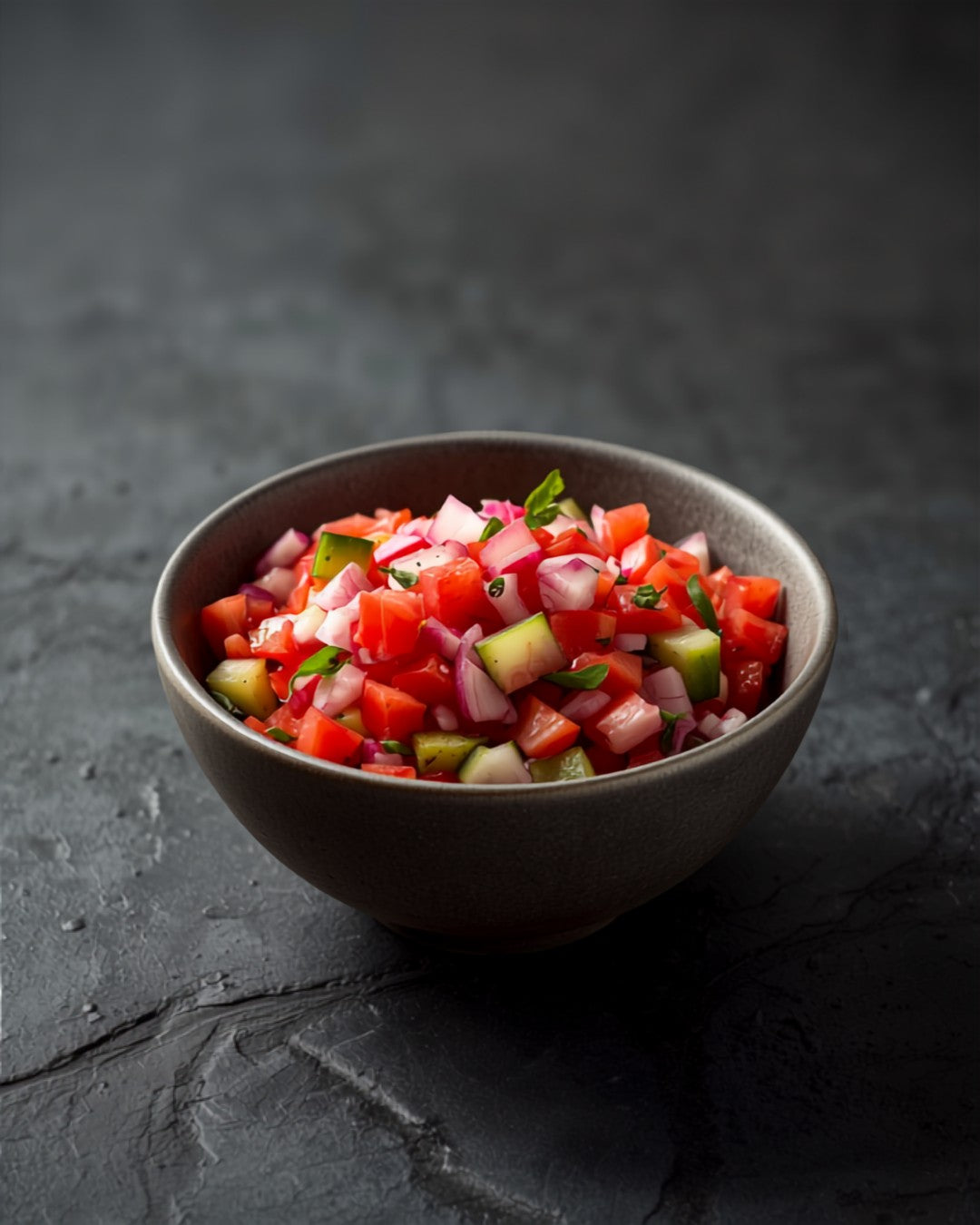 Kachumber salad of onion, tomato and cucumber