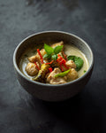 Thai Green Chicken Curry in a stoneware bowl