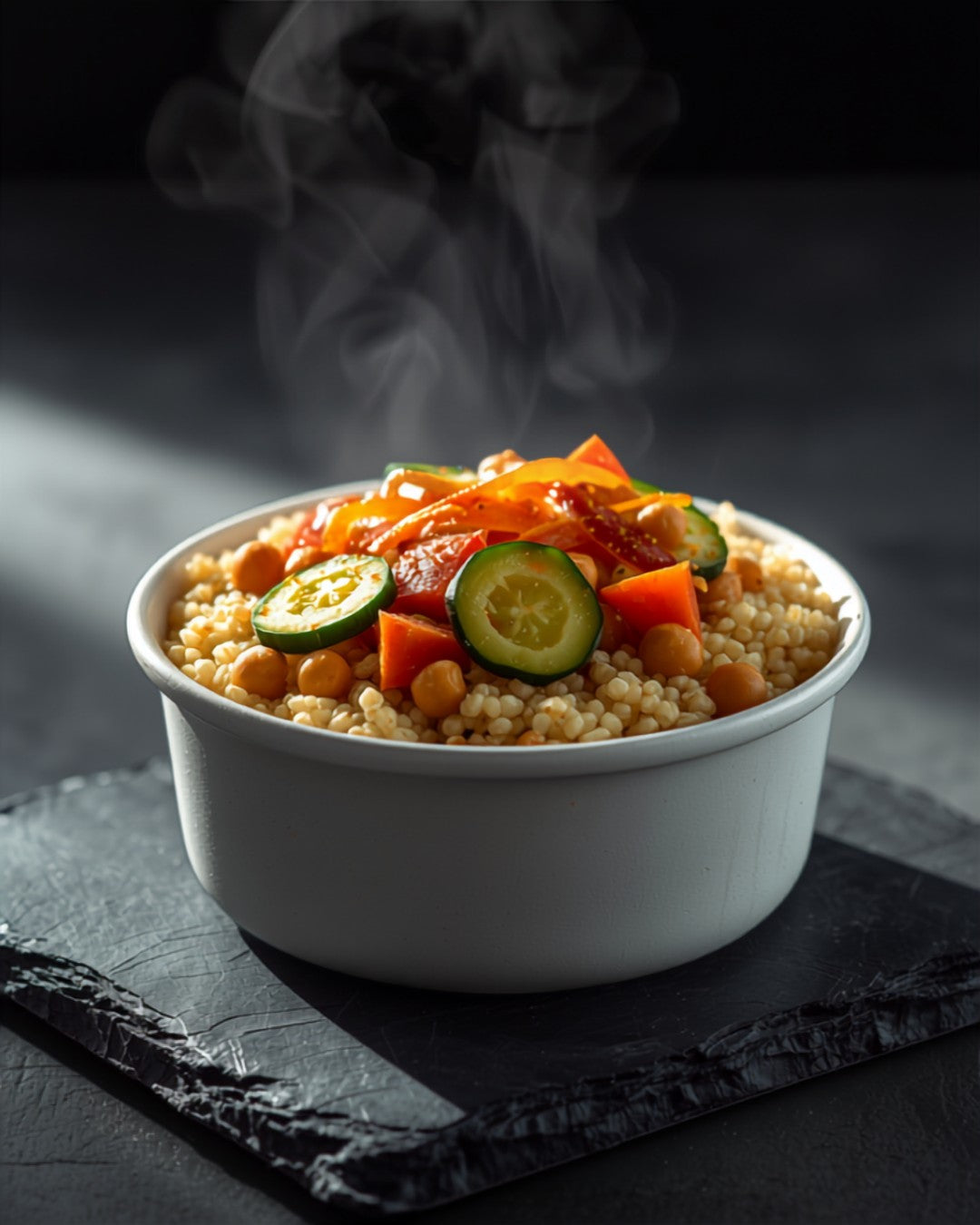Vegetable couscous pot with courgette and chickpeas
