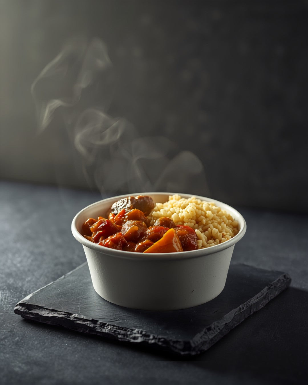 Aubergine chickpea tagine lunch pot with couscous