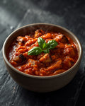 Pasta sauce alla Norma in a stoneware bowl