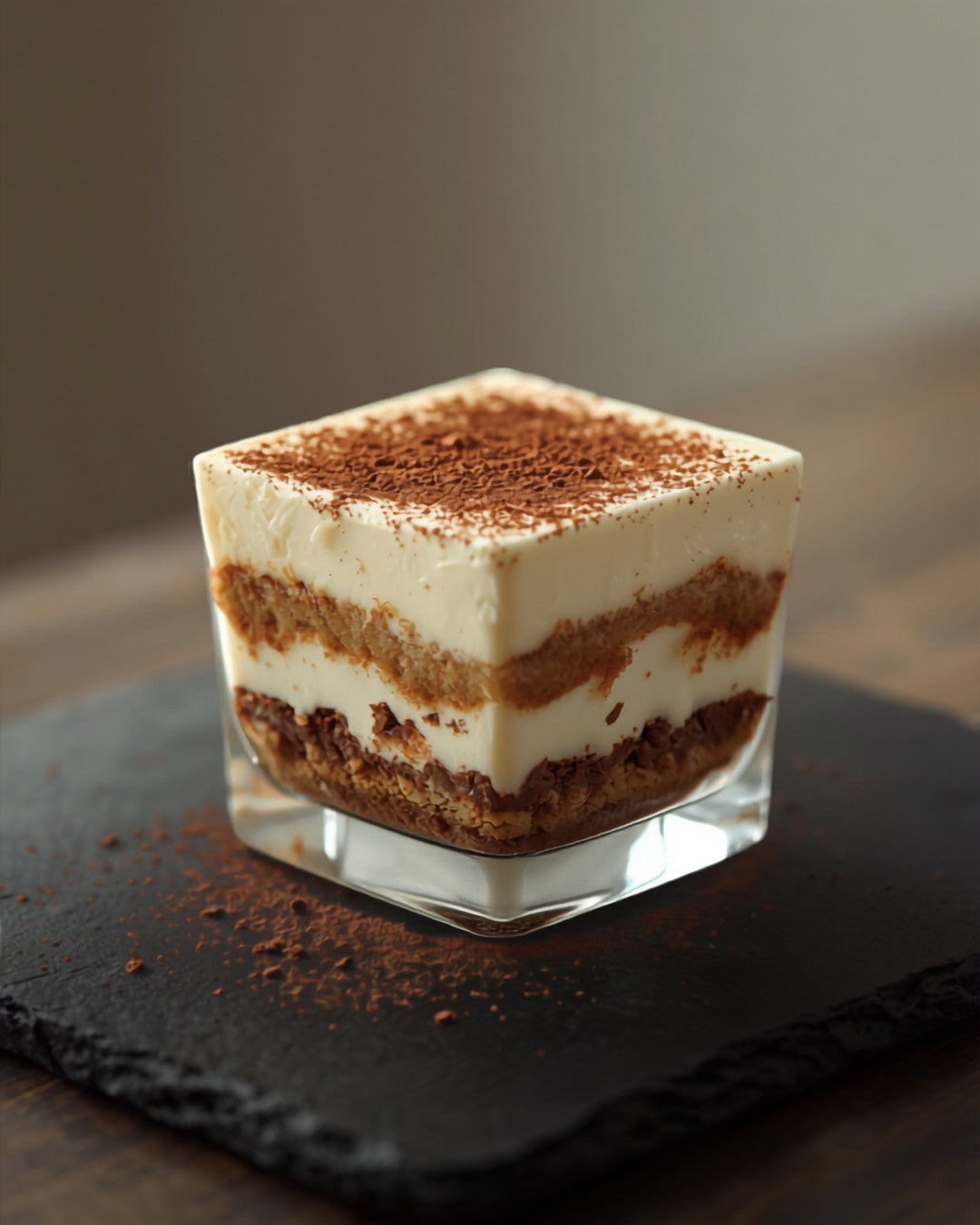 Classic tiramisu dusted with cocoa